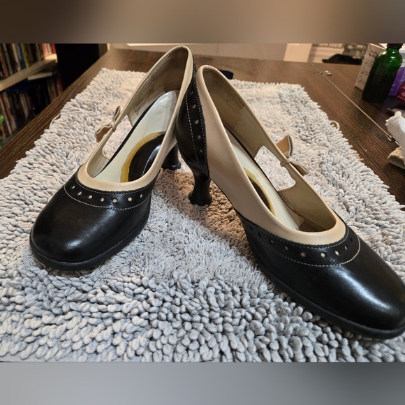 John Fluevog Shoes - Elegant Black and Cream Women's Heels